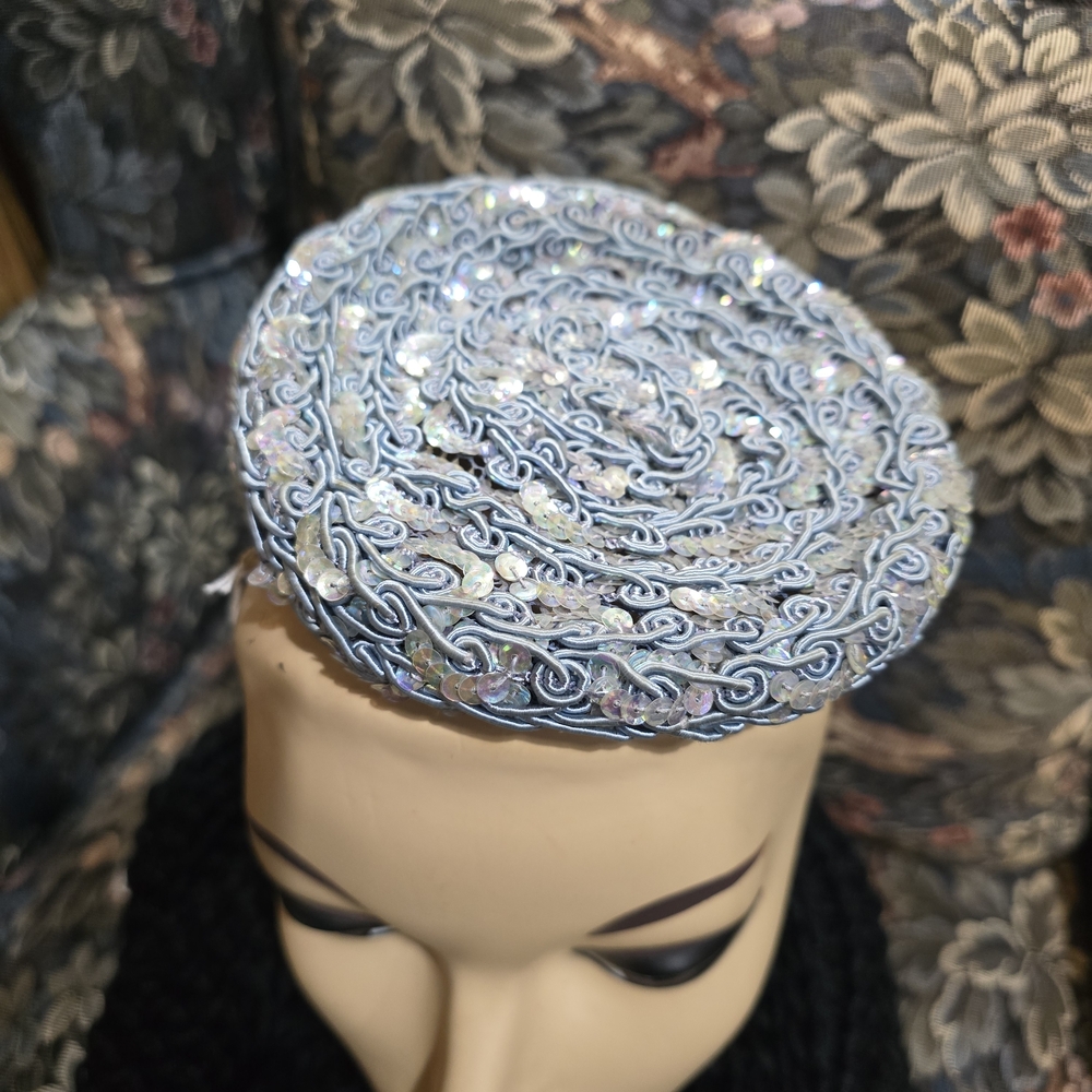 Vintage Elegant Blue Sequin Fascinator Evelyn Varon Exclusive